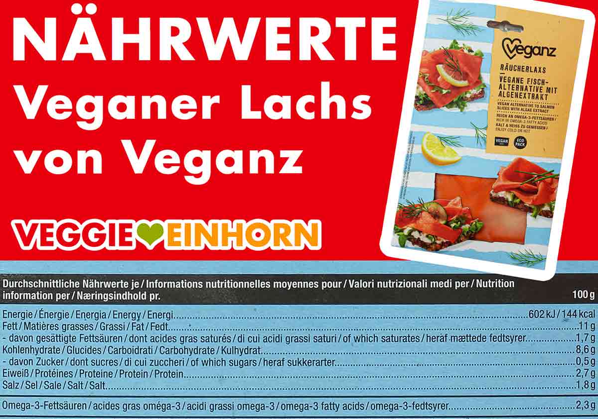 Nährwerte Tabelle des veganen Räucherlachses von Veganz Nährwerte des Veganz Lachs