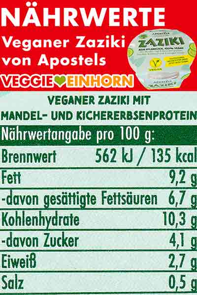 Veganer Zaziki von Apostels Nährwerte Tabelle Nährwerte des veganen Zazikis von Apostels