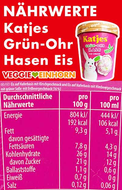 Kalorien und Nährwerte des veganen Grün Ohr Hasen Eis von Katjes Nährwerte der veganen Grünohrhasen Eiscreme von Katjes