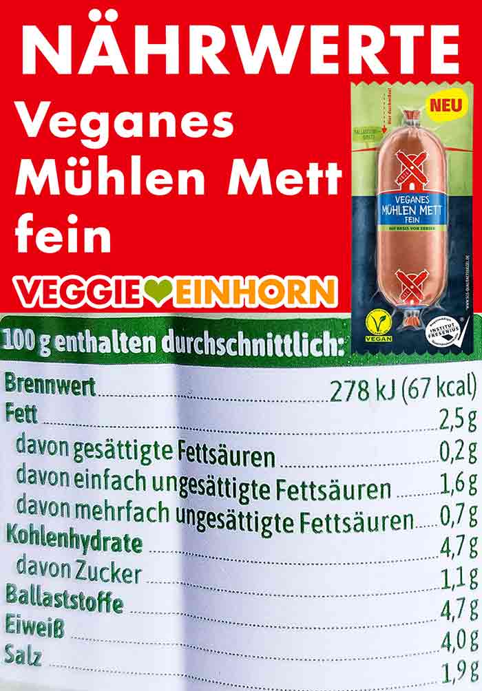Nährwerte des veganen Metts von Rügenwalder Mühle Nährwerte des veganen Mühlen Mett Fein