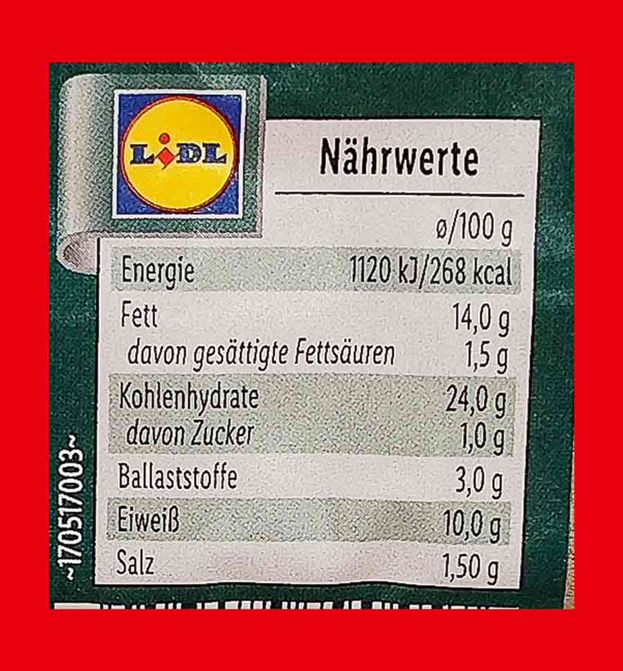 Lidl Vemondo Veganes Schnitzel Nährwerte Tabelle Nährwerte des veganen Schnitzels von Lidl Vemondo