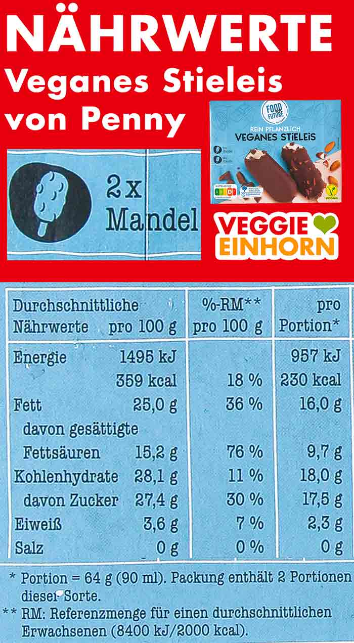 Nährwerte des veganen Mandel Stieleis von Food for Future Nährwerte des veganen Stieleis Mandel von Penny