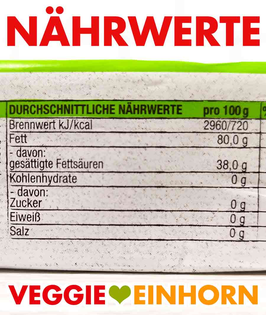 Nährwerte und Kalorien der veganen Butter von Edeka Nährwerte Tabelle auf der EDEKA My Veggie No Butter