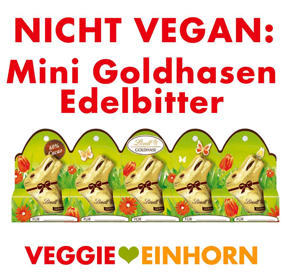 Die Mini Goldhasen Edelbitter sind nicht vegan. Sie enthalten Butterreinfett. Nicht Vegan Mini Goldhasen Edelbitter
