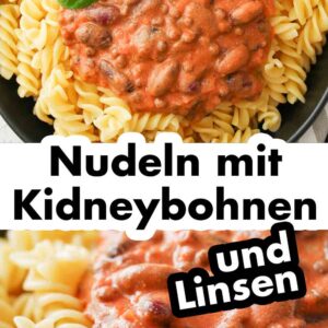 Nudeln mit Kidneybohnen auf einem Teller