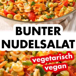 Bunter Nudelsalat mit veganer Mayonnaise