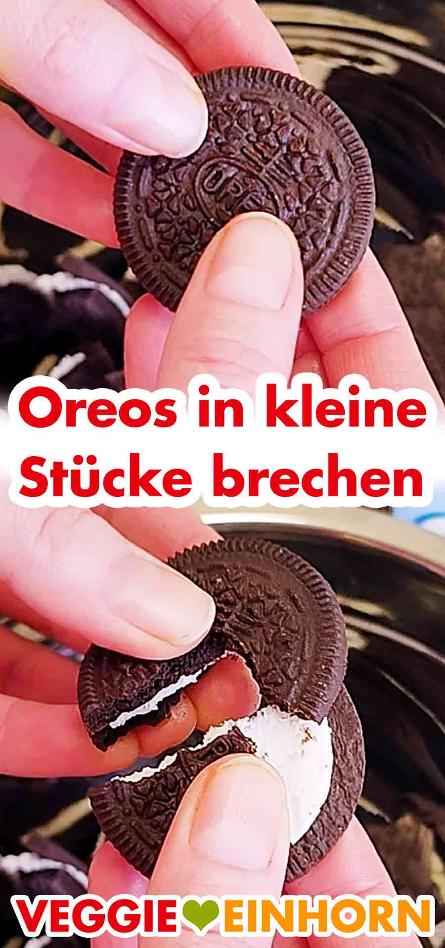 Die Oreos in kleine Stücke brechen. Zerbrechen der Oreos