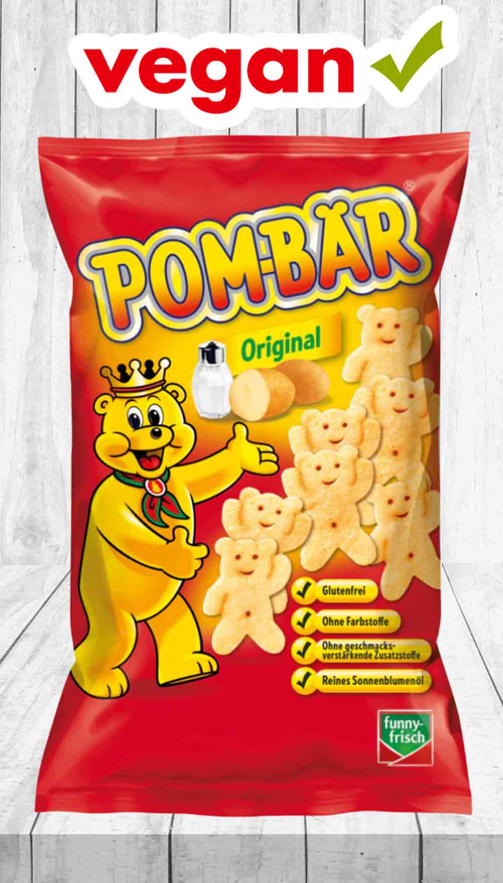 Die Original Pombären sind vegan und glutenfrei. Pom Bär ist vegan.