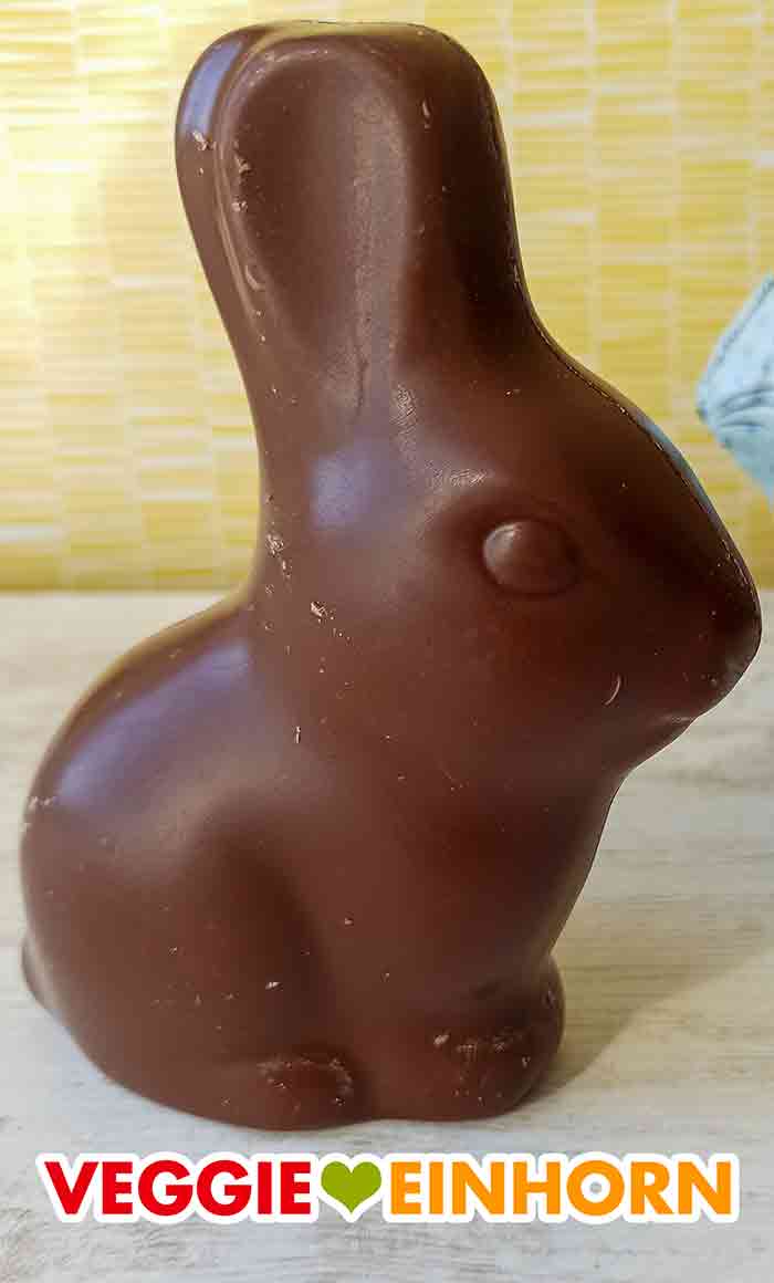 So sieht der vegane Schokohase aus. Osterhase aus veganer heller Schokolade von Penny