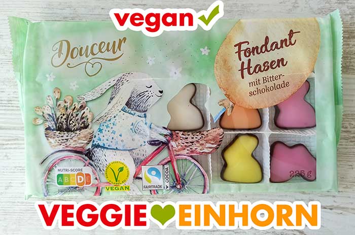 Die Douceur Fondant Hasen sind eine vegane Ostersüßigkeit von Penny. Eine Packung Douceur Fondanthasen von Penny