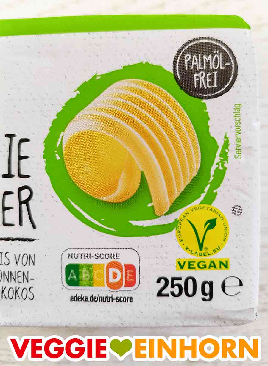 Die Edeka My Veggie No Butter ist palmölfrei. Verpackung der veganen Butter von Edeka My Veggie