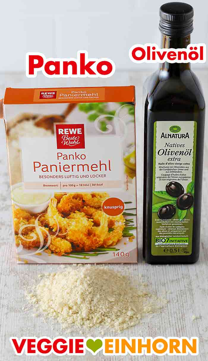 Panko Paniermehl von Rewe und Olivenöl von Alnatura Pankobrösel und Olivenöl