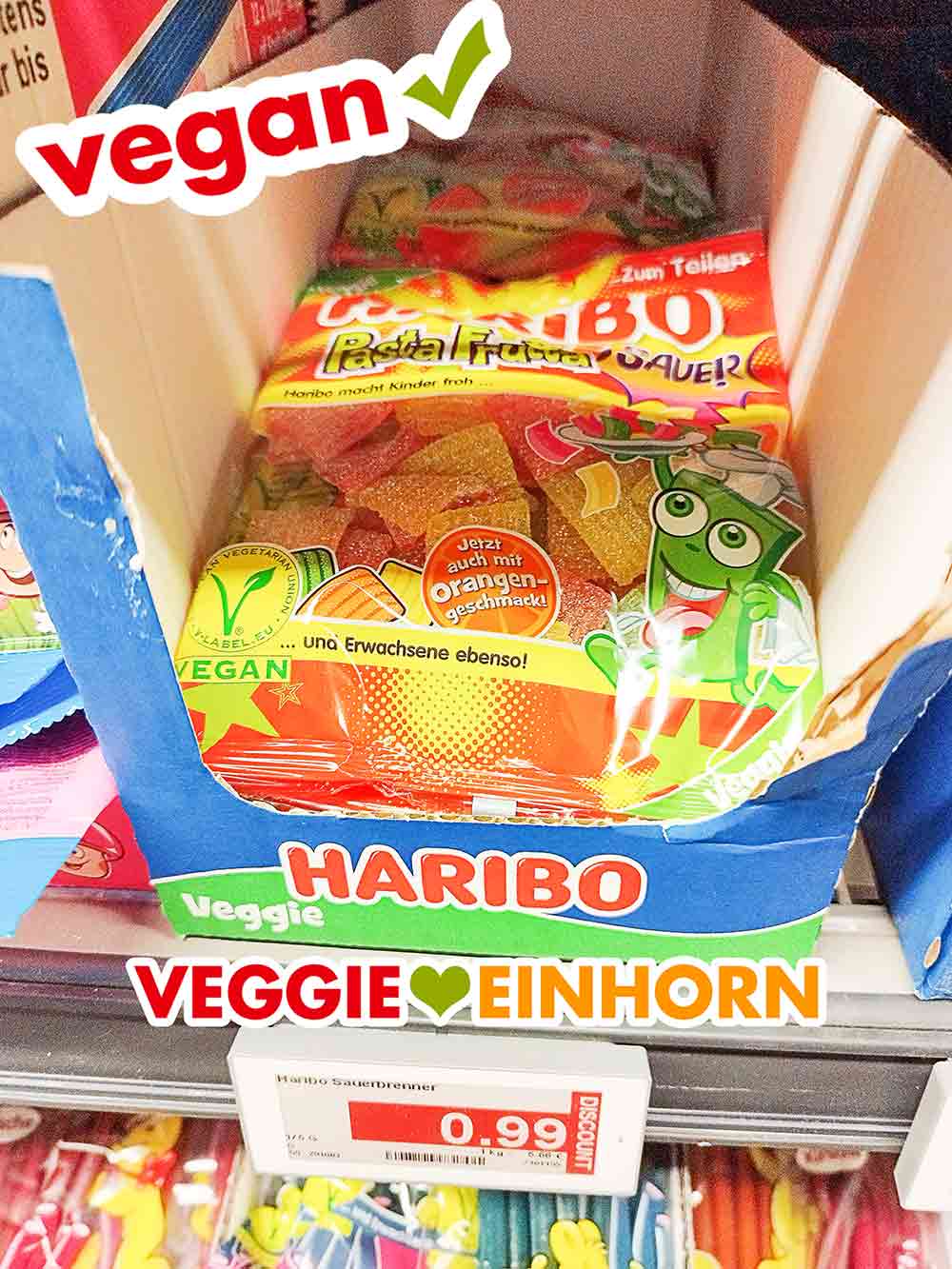 Pasta Frutta gehört zu den Veggie Produkten von Haribo. Haribo Pasta Frutta Sauer im Supermarktregal