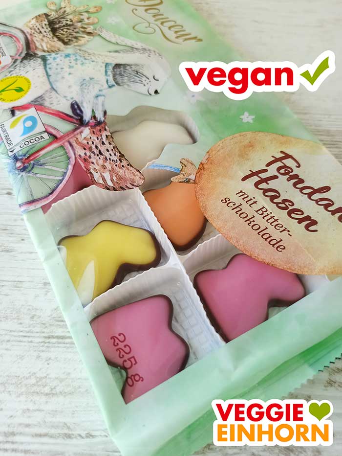 In der Packung sind 225 g. Penny Douceur Fondant Hasen mit Bitterschokolade