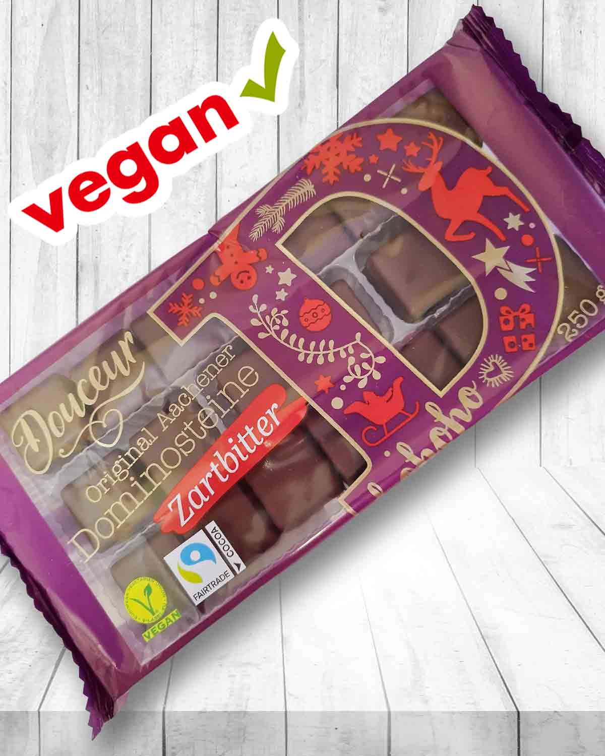 Die veganen Zartbitter Dominosteine von Douceur gibt es bei Penny. Vegane Dominosteine von Penny