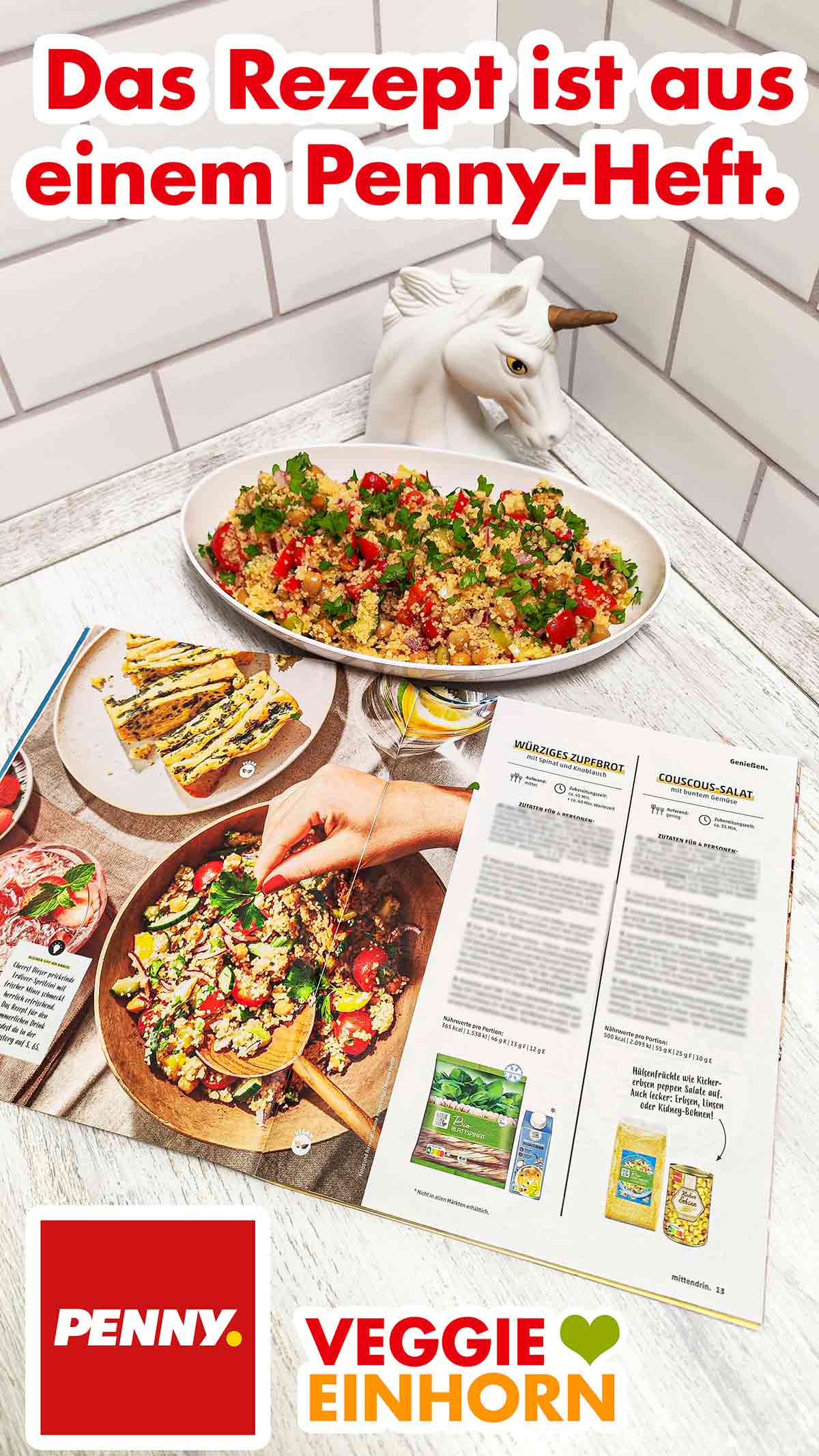 Das Rezept für den Couscous Salat ist aus der Kundenzeitung von Penny. Couscoussalat und die Penny Kundenzeitschrift mittendrin