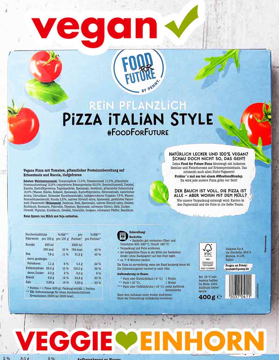 Rückseite Rückseite der Verpackung der Pizza Italian Style von Penny