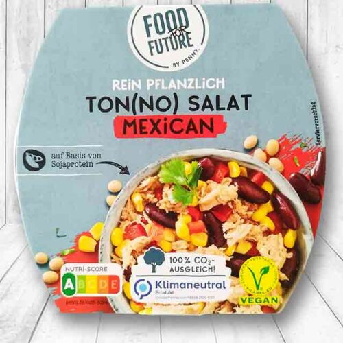 Eine Packung veganer Thunfischsalat Mexican von Penny