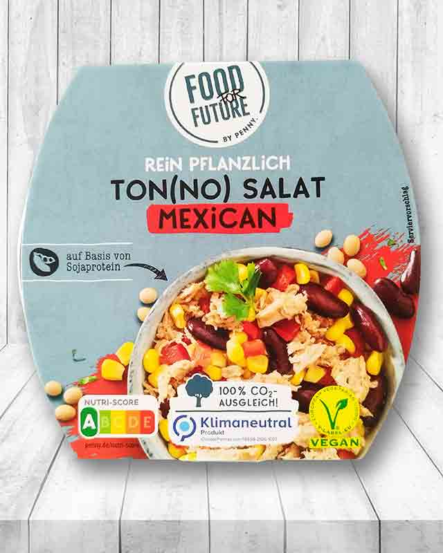 Eine Packung veganer Thunfischsalat Mexican von Penny