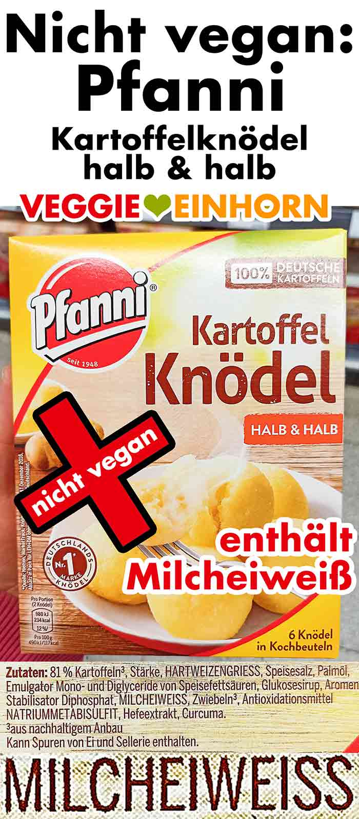 Die Pfanni Kartoffelknödel enthalten Milcheiweiß. Pfanni Kartoffel Knödel halb und halb