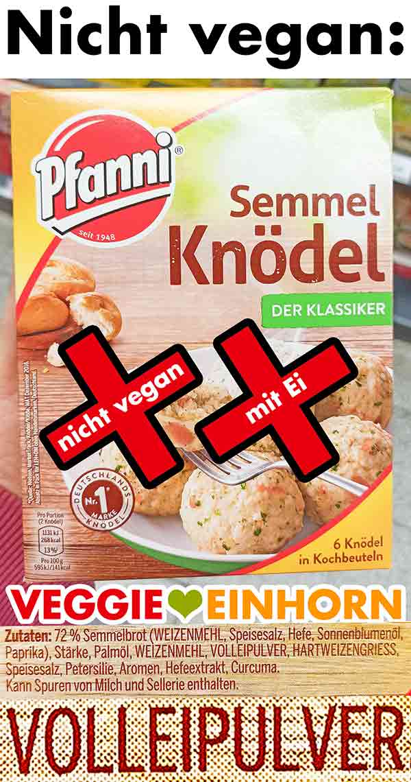 Pfanni Semmel Knödel sind nicht vegan. Pfanni Semmelknödel Der Klassiker
