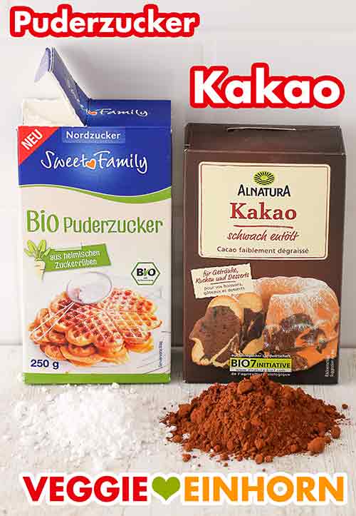 Bio Puderzucker von Nordzucker Sweet Family und Kakao schwach entölt von Alnatura Eine Packung Puderzucker und eine Packung Kakaopulver