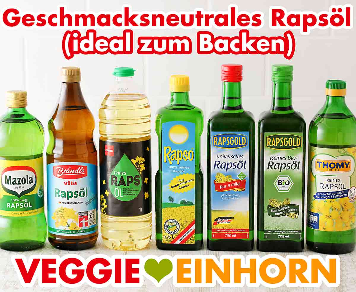 Flaschen mit neutralem Rapsöl von verschiedenen Marken