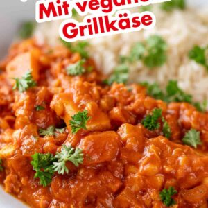 Rezept für einfache Linsenpfanne mit veganem Grillkäse
