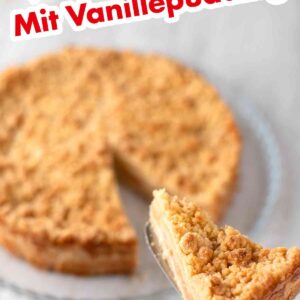 Rezept für veganen Apfelkuchen mit Vanillepudding
