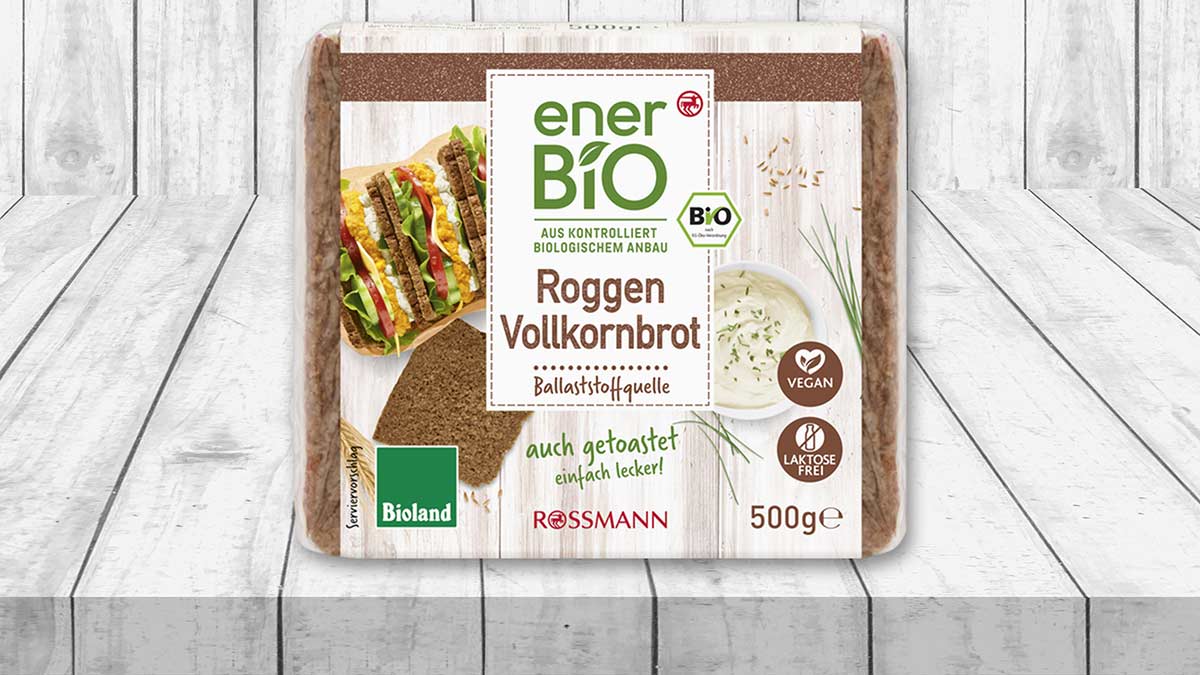 Das Roggenvollkornbrot von Rossmann enerBIO ist vegan. Rossmann enerBIO Roggen Vollkornbrot