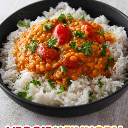 Rotes Linsencurry mit Kirschtomaten und Kokosmilch