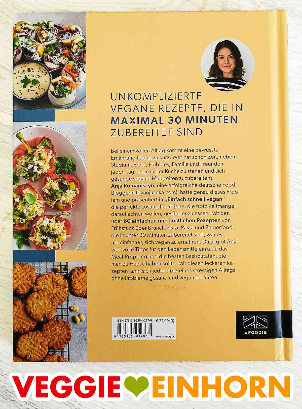 So sieht das Buch von hinten aus. Rückseite des Kochbuches Einfach Schnell Vegan von byanjushka