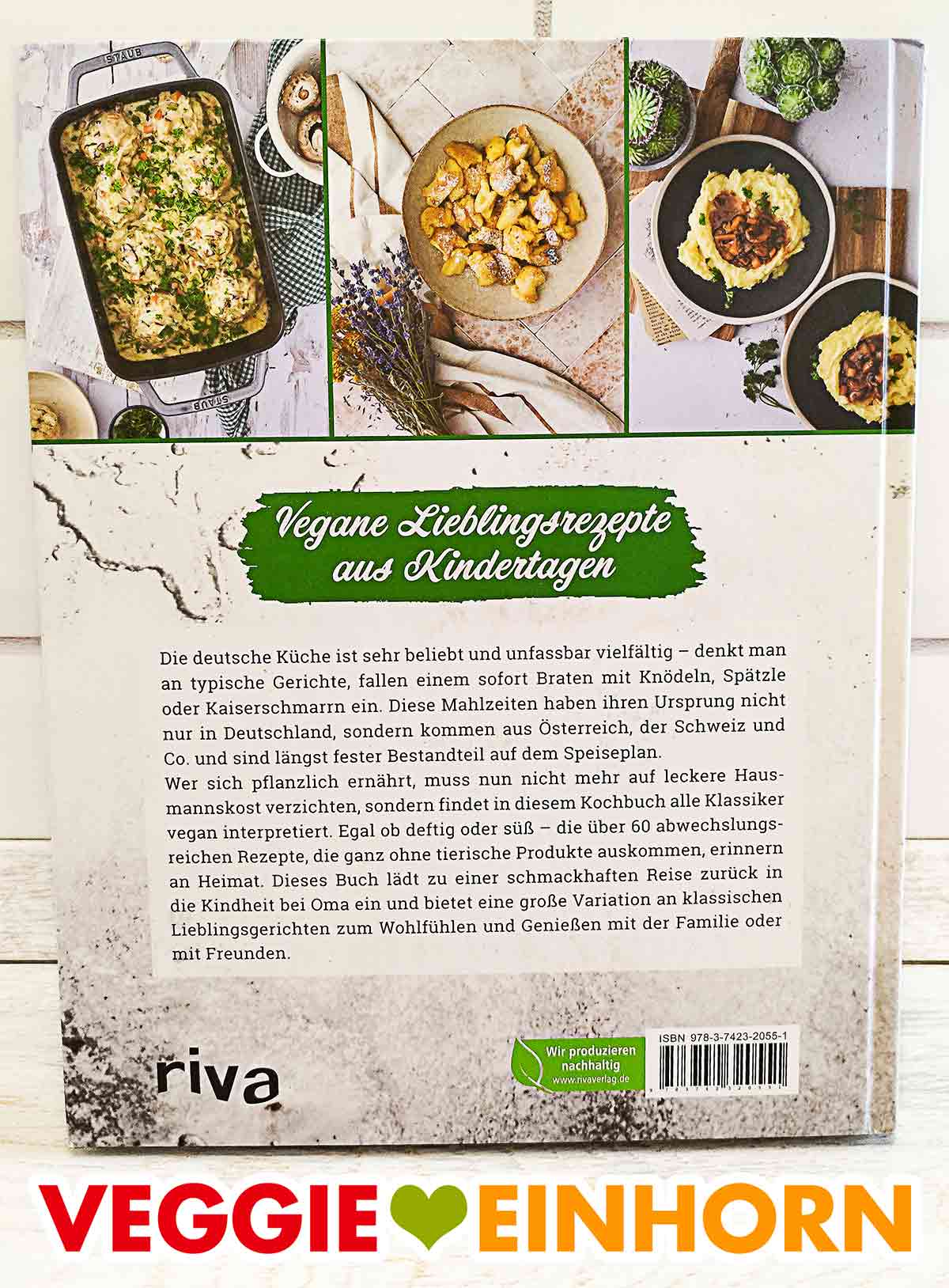 So sieht das Backcover von Heimatküche vegan aus. Rückseite des Kochbuches Heimatküche vegan von Patrick Rosenthal