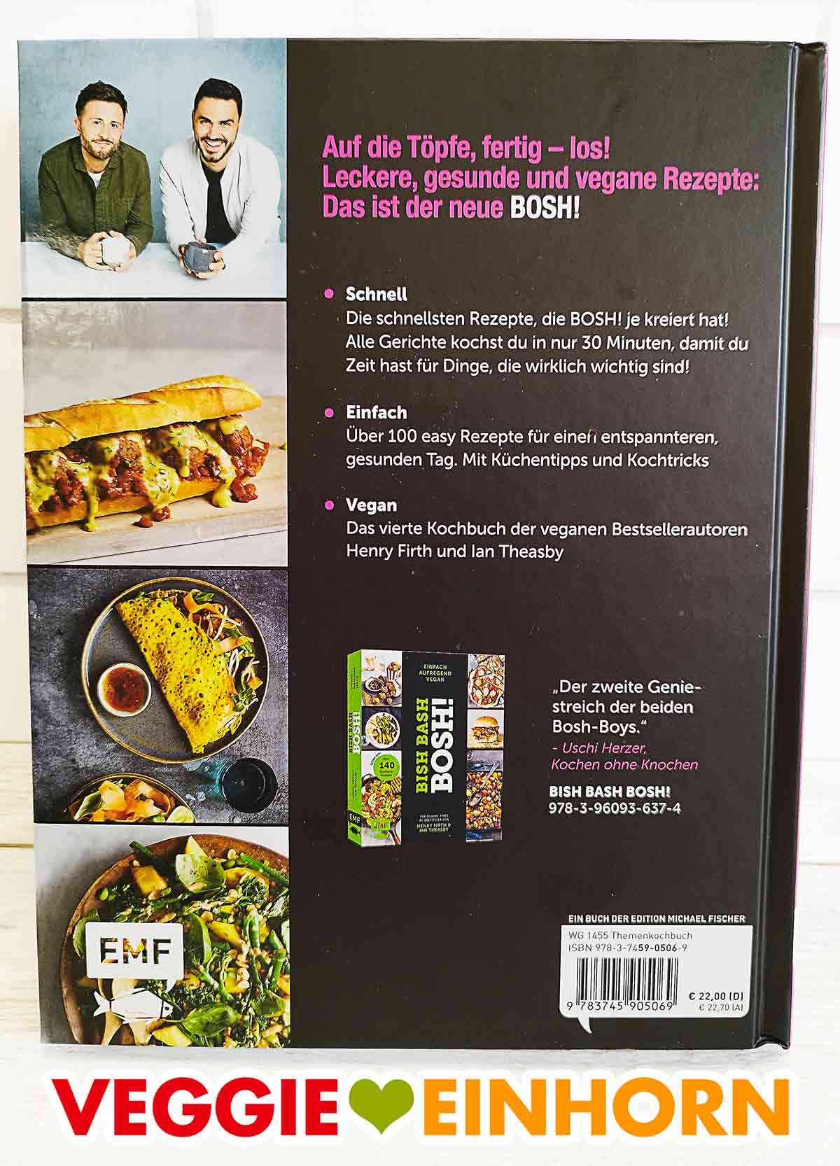 So sieht das Buch von hinten aus. Rückseite des veganen Kochbuches Speedy BOSH!