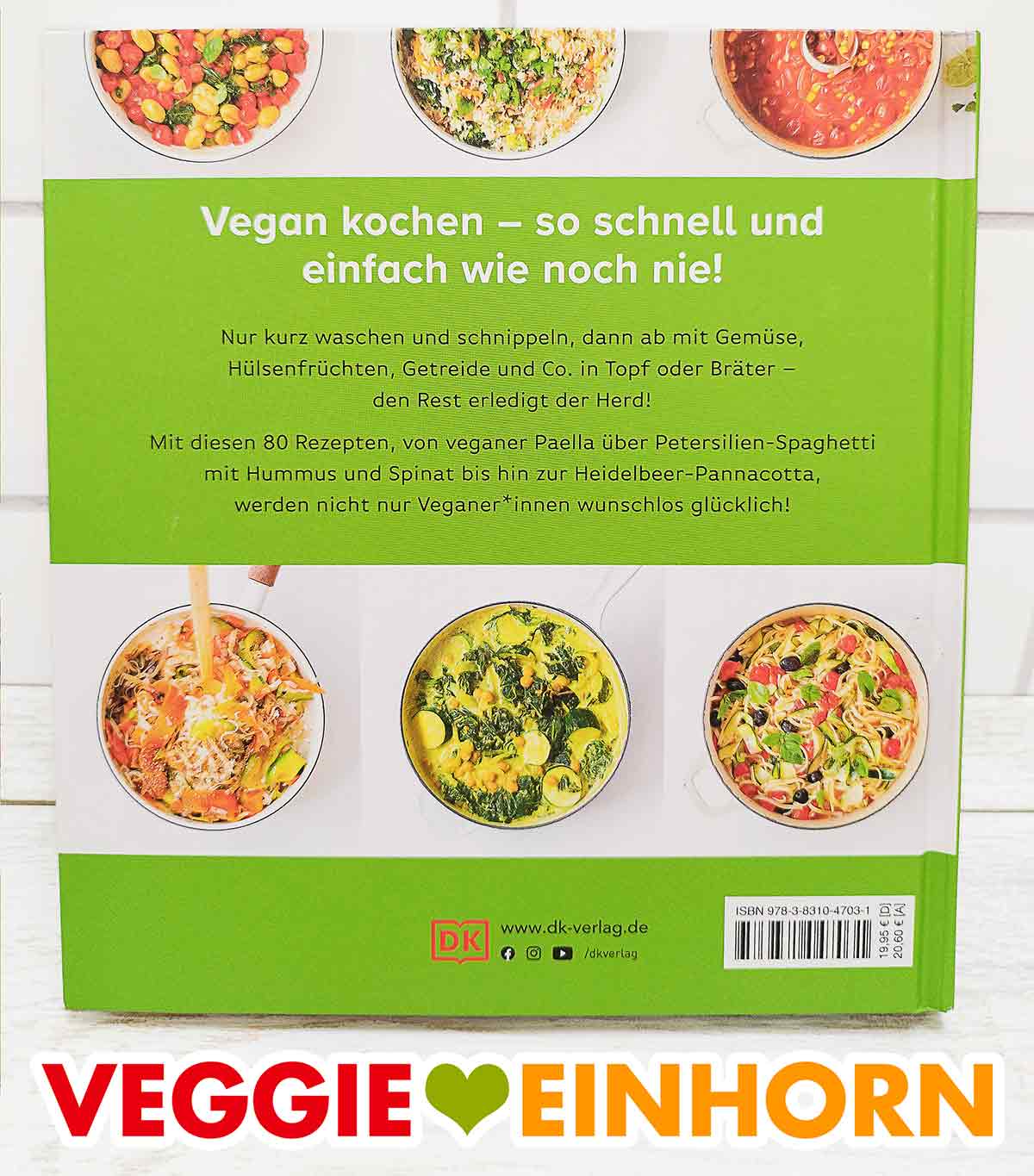 So sieht die Rückseite des Kochbuches aus. Rückseite des Buches Vegan One Pot von Sabrina Fauda-Rôle
