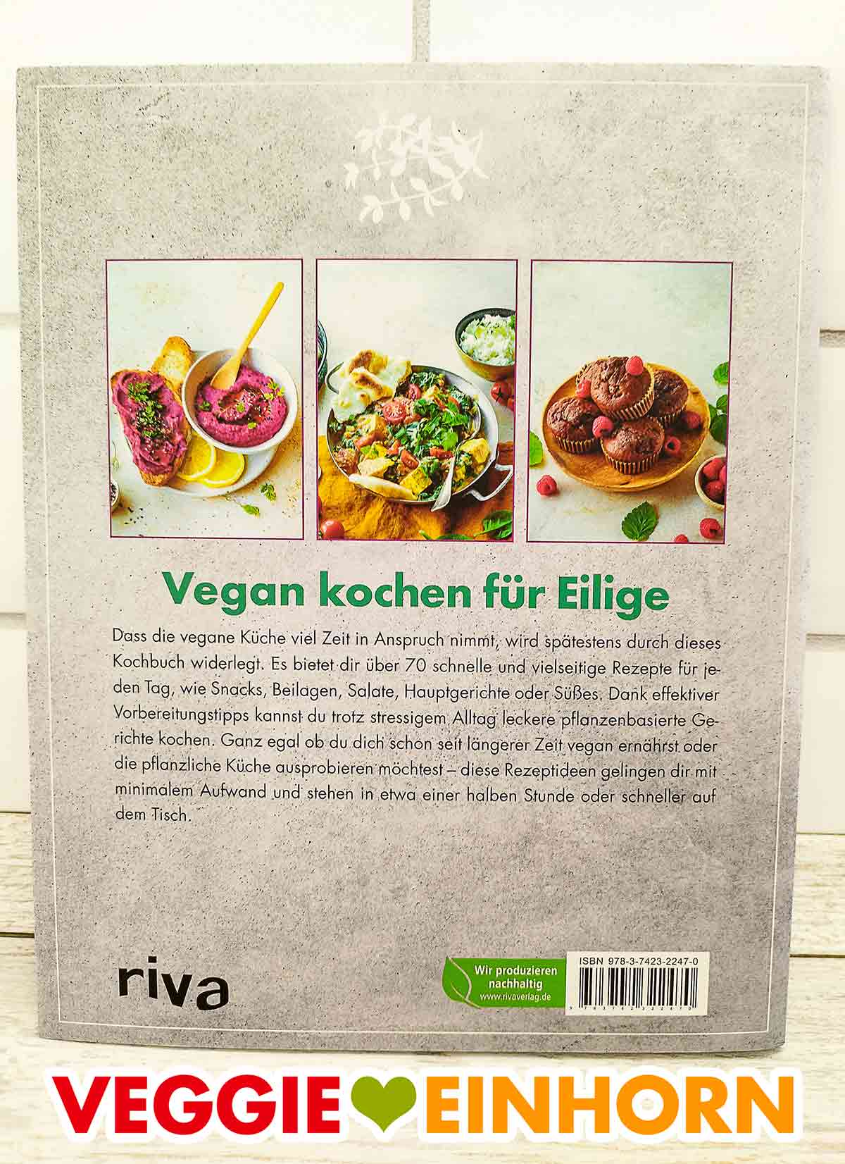 So sieht das vegane Kochbuch Vegan Schnell & Einfach von Mélanie Mardelay von hinten aus. Rückseite des Buches Vegan Schnell und Einfach von Mélanie Mardelay