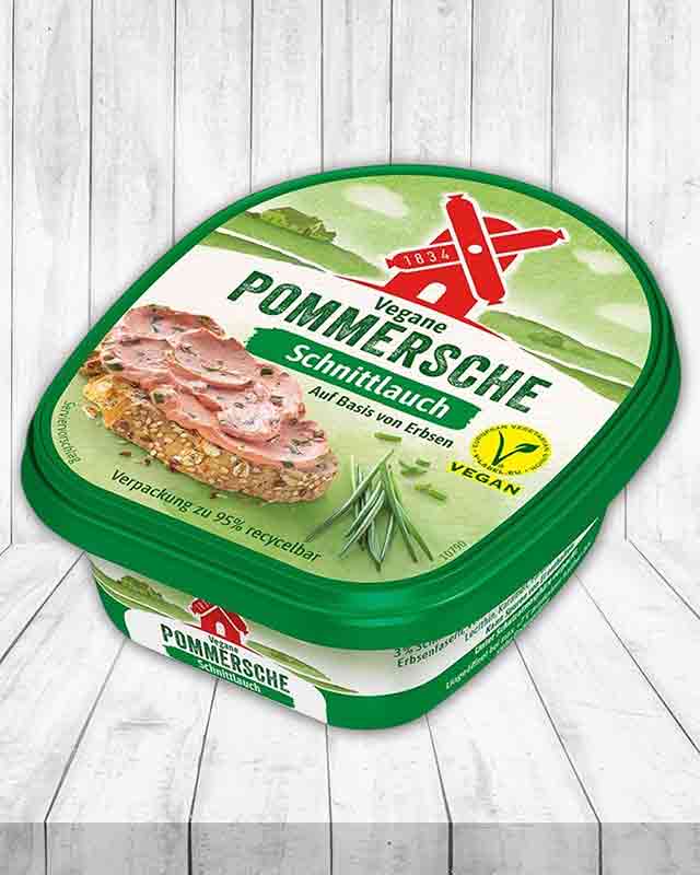 Eine Packung vegane Pommersche Leberwurst mit Schnittlauch