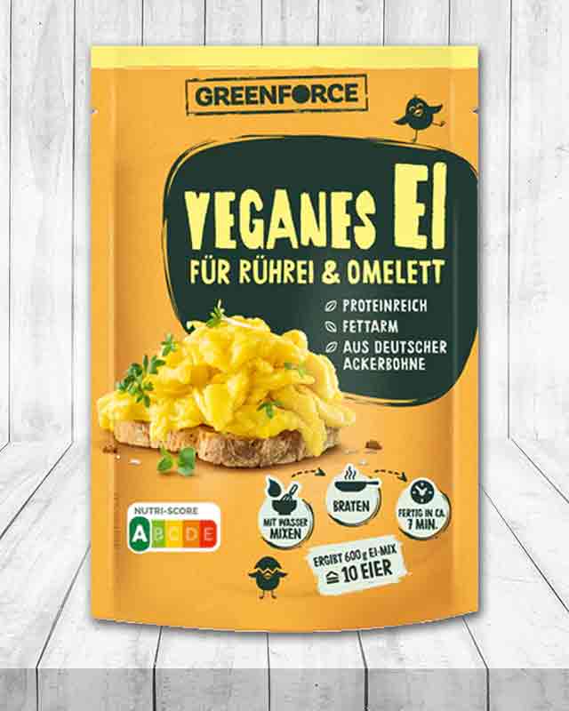 Eine Packung veganes Rührei von Greenforce