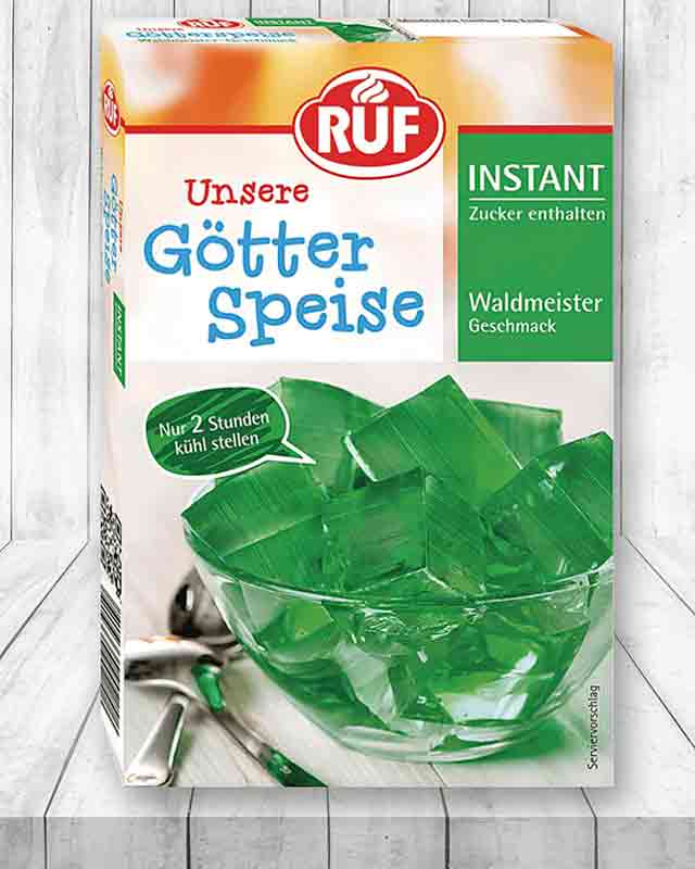 Eine Packung vegane Waldmeister Götterspeise von RUF