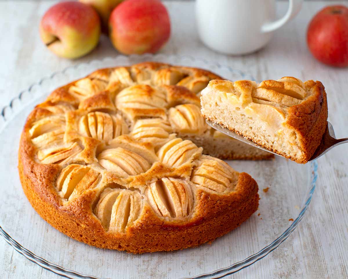 Veganer versunkener Apfelkuchen mit Rührteig