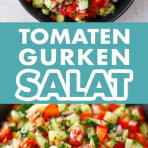 Gurkensalat mit Tomaten und roten Zwiebeln
