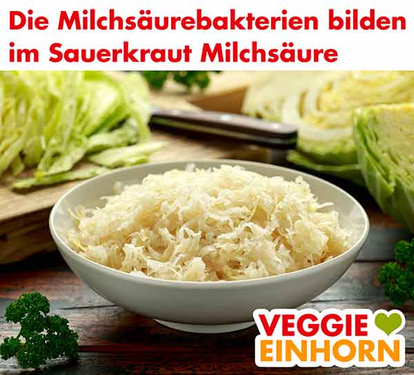 Sauerkraut enthält vegane Milchsäure. Eine Schüssel mit Sauerkraut