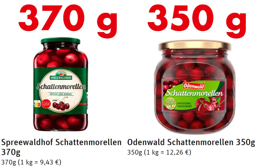 Schattenmorellen von Spreewaldhof und Odenwald Zwei Gläser Schattenmorellen mit 370 g und 350 g Abtropfgewicht
