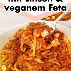 Schnelle Spaghetti mit Linsen und veganem Feta
