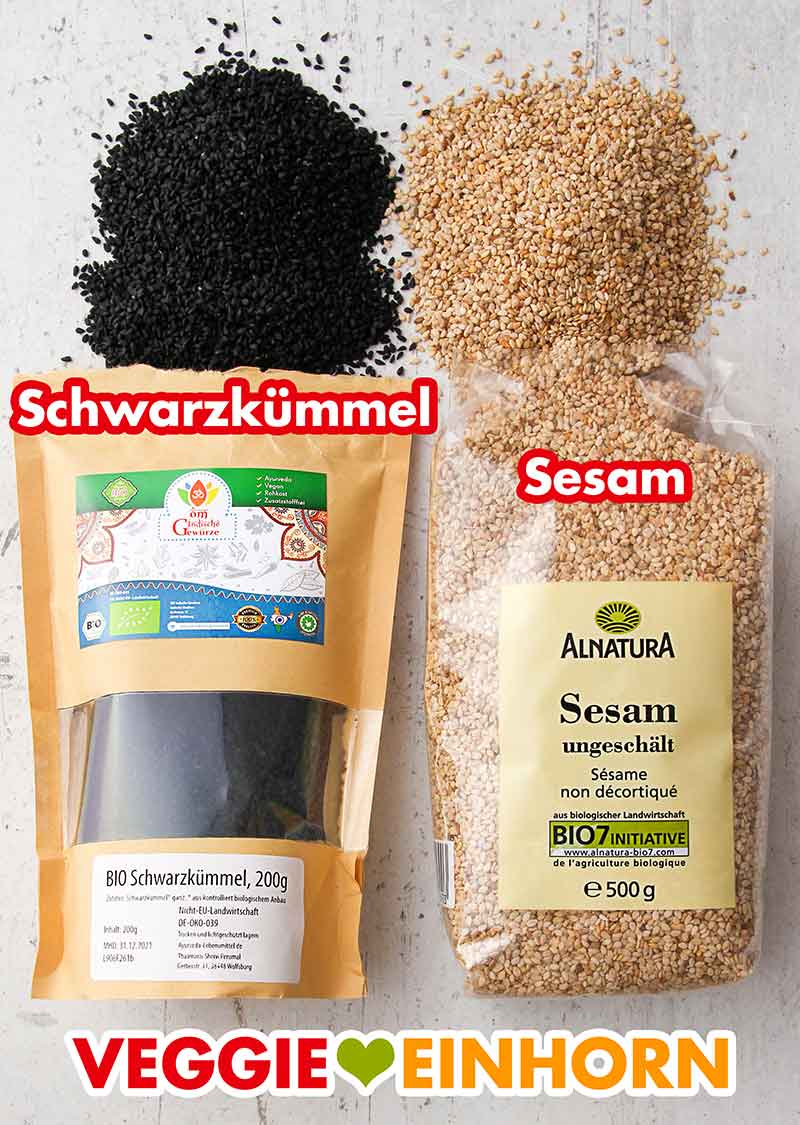 Schwarzkümmel (Nigella Sativa) und Sesam von Alnatura Eine Packung Schwarzkümmel Samen und eine Packung Sesam