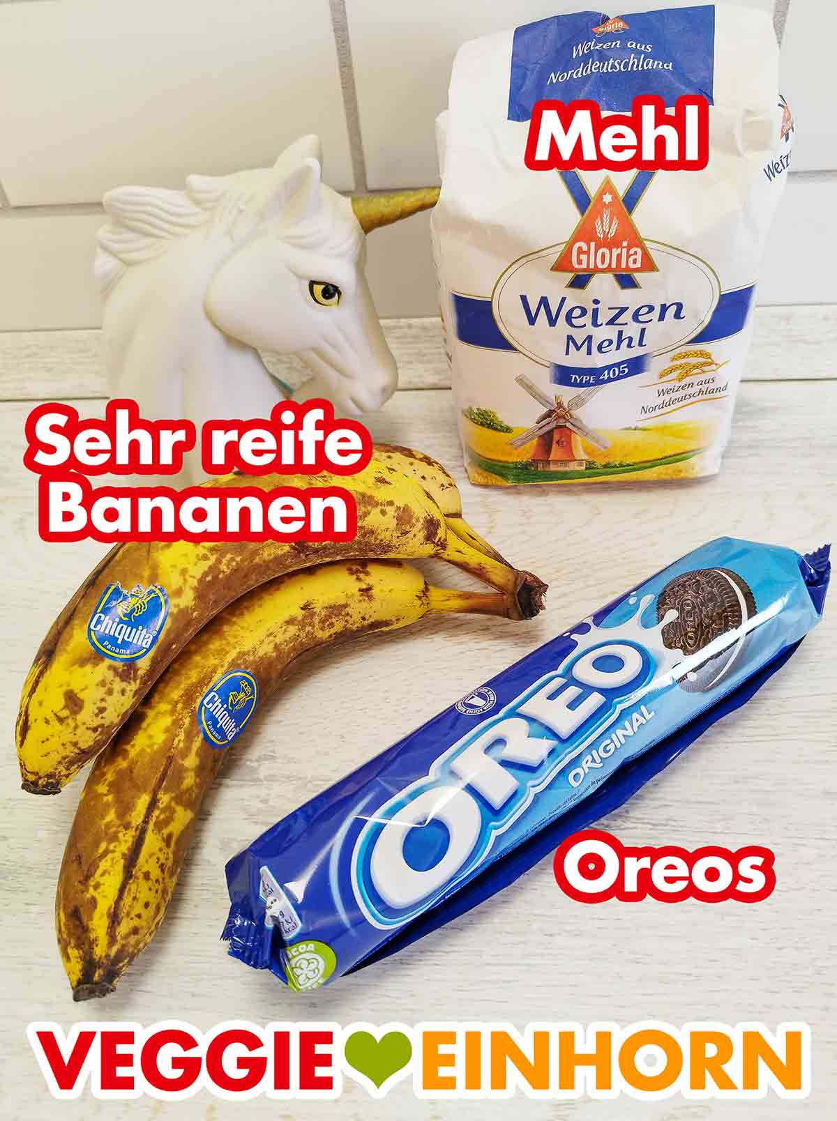 Gloria Mehl, Bananen, Original Oreos Mehl, sehr reife Bananen und eine Rolle Oreos