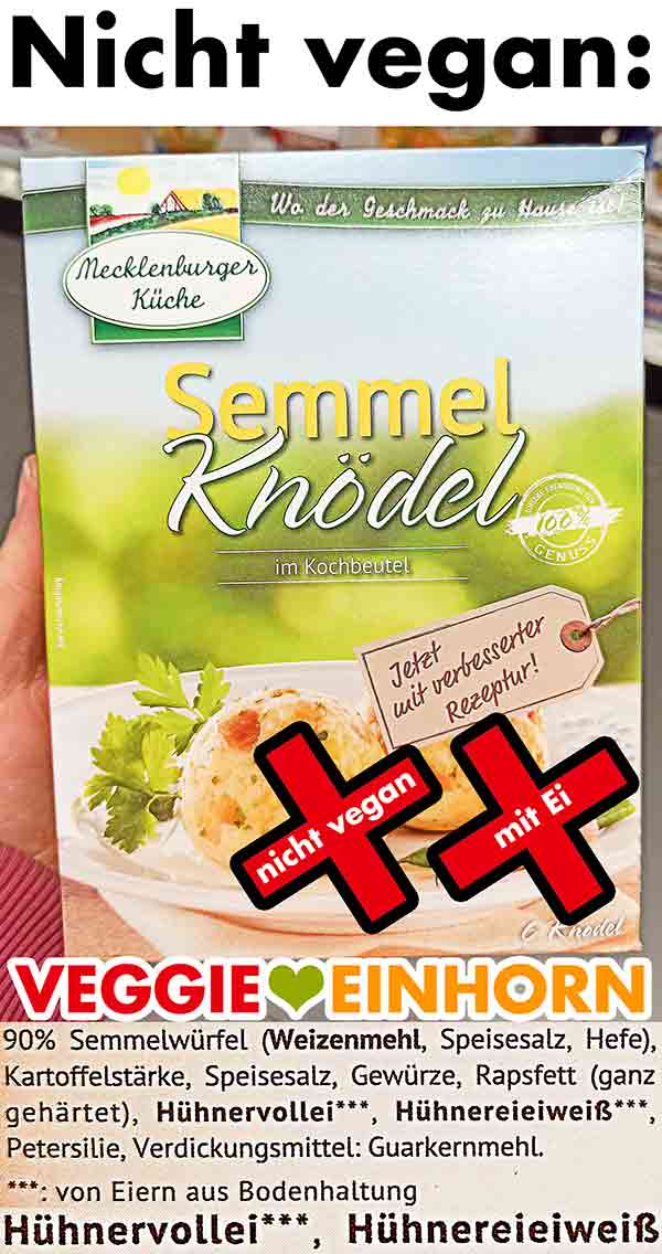 Semmelknödel von Mecklenburger Küche sind nicht vegan. Mecklenburger Küche Semmel Knödel