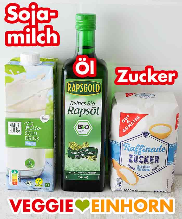Naturgut Bio Sojadrink von Penny, Rapsgold Bio Rapsöl und Gut und Günstig Zucker von Edeka Sojamilch, neutrales Rapsöl und Zucker