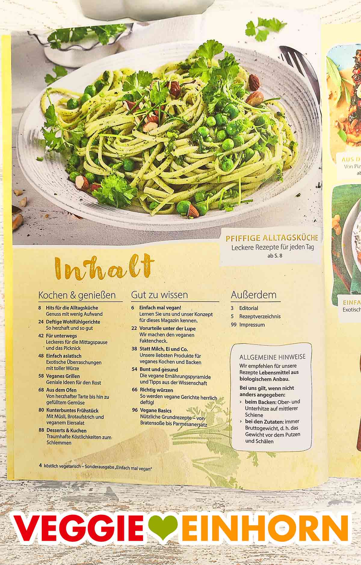 Inhaltsverzeichnis des Heftes Einfach mal vegan von Köstlich vegetarisch Inhalt Sonderheft Einfach mal vegan
