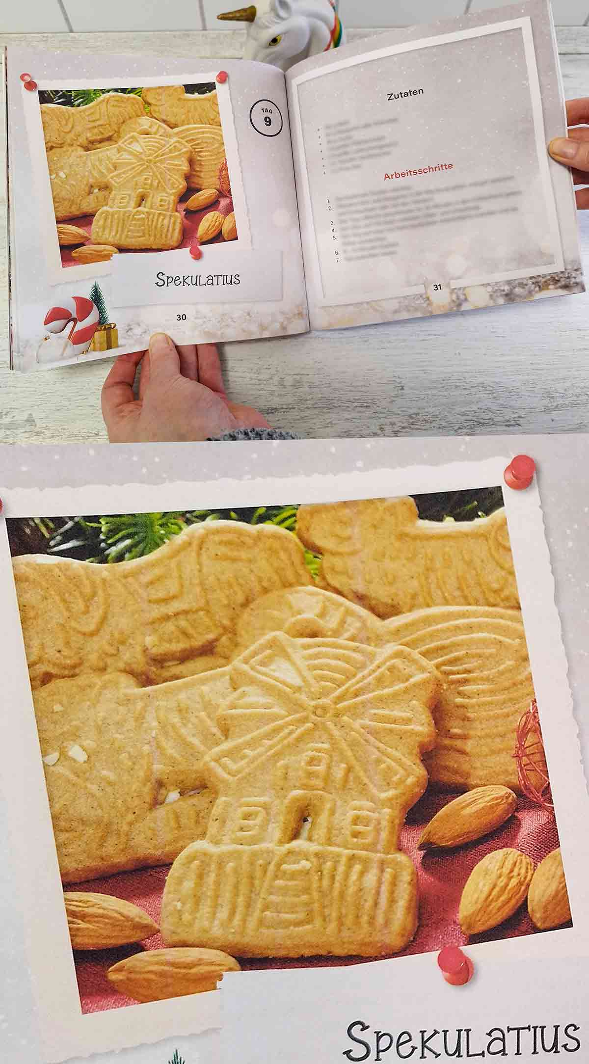 Die Spekulatius sehen aus wie fertig gekaufte Kekse. Spekulatius im Buch der vegane Adventskalender von Maria Bachmann